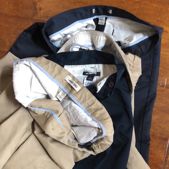 Boys 16 Lands End Chino Pants Shorts Uniform LOT Navy Blue Khaki Tan Chino - Picture 9 of 13